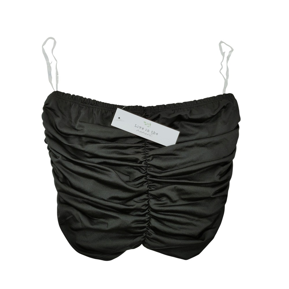 Live in the Moment Womens Tube Top L Black Polyester Spandex Ruched‎ New